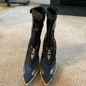 Patent leather shoe boots.